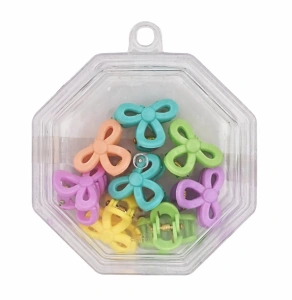Set 8 cleme par fundita 1.5 cm pentru copii, plastic colorat, cutie hexagonala depozitare accesorii par fetite - Img 3