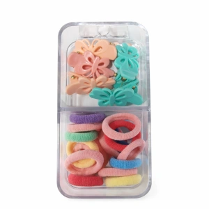 Set accesorii par 18 elastice 1.5 cm si 5 cleme model fluturas 3 cm, multicolor - Img 1