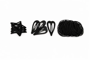 Set accesorii par negre, 30 elastice textile, 3 cleme steluta, 3 cleme inimioara, organizator inclus - Img 3
