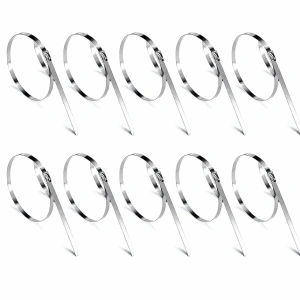 Set argintiu 250 mm coliere metalice inox, 10 buc, bride autoblocante din otel inoxidabil pentru cabluri, furtunuri si tevi, rezistente la coroziune - Img 4