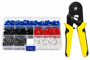 Set cleste sertizare galben-negru 0.25-10 mm² cu trusa 500 pini terminali izolati, ferule multicolore pentru cabluri electrice