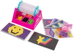 Set creativ pentru bratari cu margele, roz, razboi de tesut rotativ, accesorii complete si sabloane, kit handmade pentru copii 5+ ani - Img 8