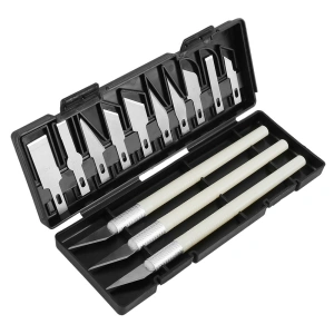 Set cutite modelare de precizie, 13 lame metalice, 3 manere, etui magnetic, pentru decupaj si lucrari fine - Img 7