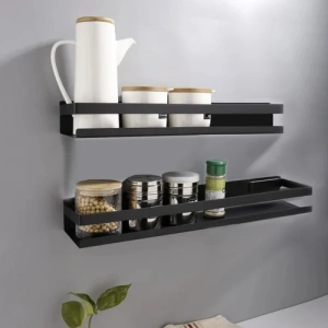Set de 2 Rafturi pentru baie si bucatarie, otel inoxidabil, etajera universala, 50 x 10.5 x 6 cm, negru - Img 7