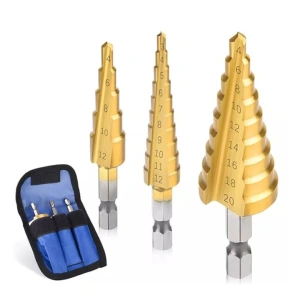 Set de burghie conice, 3 dimensiuni diferite 20-4 / 12-3 / 12-4 mm, otel HSS cu acoperire din titan - precizie, durabilitate si performanta profesionala