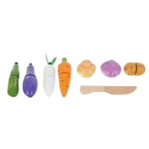 Set de joaca pentru copii,9 legumede taiat,cutit din lemn,cutie de depozitare - Multicolor - Img 4