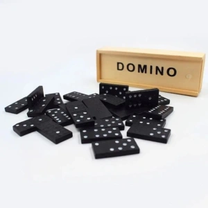 Set domino din lemn, 28 piese, 14.5x5x2.8 cm - Negru - Img 2