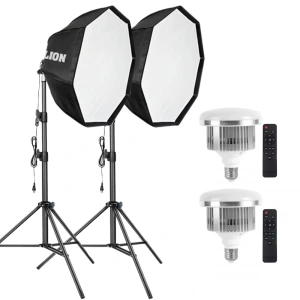 Set iluminare studio cu 2 softbox reglabile, 2 trepiede 200 cm, 2 becuri LED 105W lumina rece, 2 telecomenzi, filet 1/4