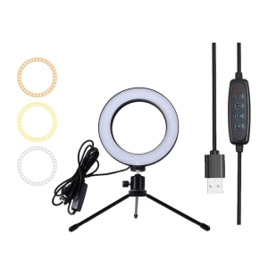 Set lampa circulara cu trepied, culoare 3200K-5800K, alimentare USB 5V, diametru inel 16 cm, pliabil - accesoriu ideal pentru fotografie - Img 3