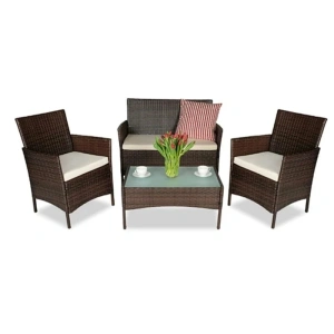 Set mobilier gradina 4 piese,fotolii,canapea,masuta - Maro - Img 2