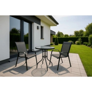 Set mobilier gradina, masa rotunda si 2 scaune, metal/sticla, pentru balcon, terasa, exterior, negru - Img 2