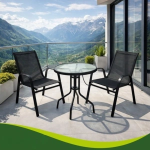 Set mobilier gradina, masa rotunda si 2 scaune, metal/sticla, pentru balcon, terasa, exterior, negru - Img 12