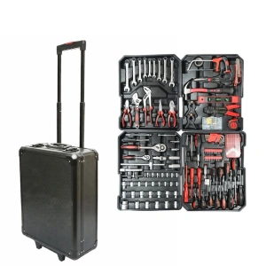 Set scule multifunctional 187 piese in troler rigid ABS si aluminiu, unelte profesionale crom vanadiu, kit complet cu roti si maner extensibil pentru reparatii si mentenanta