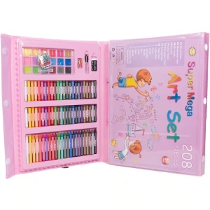 Set,trusa completa pentru copii,desenat,colorat si pictat,208 piese,trusa inclusa - Roz - Img 7