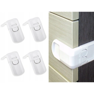 Siguranta pentru copii, sistem blocare unghiular, adeziv, pentru sertare si dulapuri, din plastic, alb, 7x7x4 cm - Img 3