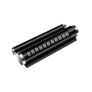 Suport numar telefon parcare auto multifunctional, suport telefon, spargere geam, compartiment parfum, aluminiu PC, negru