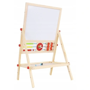 Tabla cu doua fete tip sevalet cu tavita depozitare, numaratoare, ceas, numere, marker, creta si burete incluse, dimensiune 34x42x65 cm - Img 6