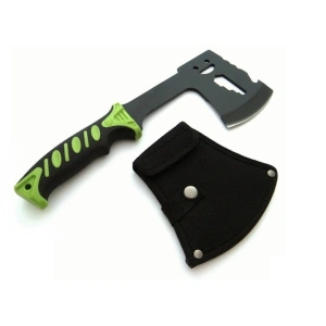 Topor multifunctional, pentru camping, drumetii, 30 cm, verde, husa inclusa - Img 4