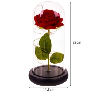 Trandafir criogenat in cupola de sticla cu lumini LED, cadou romantic pentru ocazii speciale, 22 cm, iluminare alb cald - Img 2