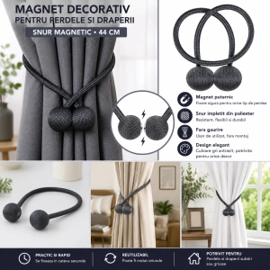 Accesoriu magnetic pentru perdele, snur textil impletit, 44 cm, gri antracit - Img 2