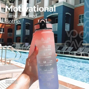 Bidon de apa 1L pentru fitness, sport, cu mesaje motivationale, BPA-Free, Non-Toxic, din Tritan - roz, albastru - Img 4