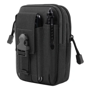 Borseta tactica pentru talie multifunctionala 1L, organizator EDC, poliester rezistent, impermeabila, neagra, 18 cm - Img 2