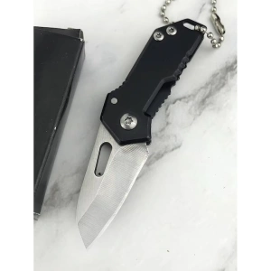 Breloc briceag pliabil multifunctional din metal, mini cutit EDC pentru chei, compact 5.3-8.8 cm, negru argintiu - Img 9