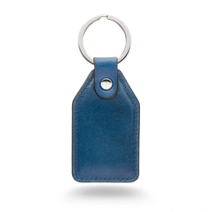 Breloc chei imitatie piele personalizabil, albastru, 9.5 x 4 cm, inel 3 cm, design elegant minimalist - Img 3