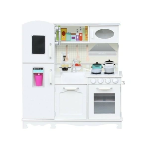 Bucatarie din lemn pentru copii,91x102 cm,2 becuri LED,sort de gatit - Alb - Img 2