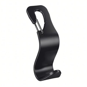 Carlig agatator tetiera scaun auto, negru, 12.7 x 6.8 cm, suport pentru geanta, cumparaturi, rucsac si umbrela, organizare eficienta interior auto
