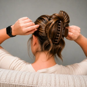 Clama pentru par, maro inchis 10.9 x 4.5 cm, cleste robust din plastic rigid cu dinti curbati, prindere rapida pentru coc si par gros - Img 2