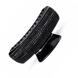 Clema par eleganta neagra cu cristale stralucitoare, model lat, prindere puternica, arc metalic rezistent, pentru coafuri sofisticate - Img 2