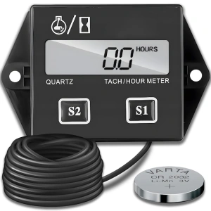Contor de ore pentru motoare, tahometru digital, IP65, monitorizare timp si turatii, negru