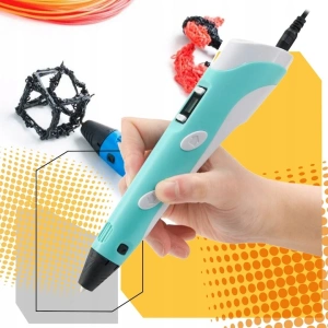 Creion 3D albastru set complet cu filament PLA 1.75 mm 110 m, 20 culori, suport silicon, sabloane, degetare, LCD, compatibil PLA ABS, temperatura reglabila 60-230°C, motor metalic, duza ceramica, USB - Img 2