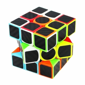 Cub de indemanare 3x3, 5.5 x 5.5 cm, Speed Cube cu stickere aspect fibra de carbon, joc de logica, ABS, multicolor, +6 ani