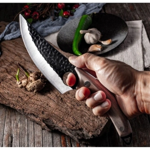 Cutit militar de vanatoare cu maner ergonomic din lemn, lama fixa din otel inoxidabil, teaca inclusa, 27 cm - instrument robust pentru drumetie, camping si activitati outdoor - Img 3