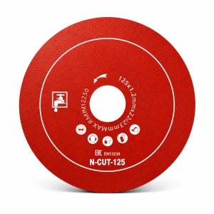 Disc diamantat rosu 125 mm pentru taiere si slefuire, dubla fata diamantata, grosime 1.2 mm, prindere 22.23 mm, pentru ceramica, gresie, faianta si piatra - Img 8