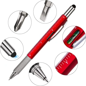 Dispozitiv multifunctional 6 in 1, pix, rigla, 2 surubelnite, boloboc si stylus pentru ecran tactil, 15 x 1.5 cm, rosu - un instrument practic, elegant si versatil pentru uz zilnic - Img 6