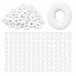 Elastice albe pentru par, set 100 buc, diametru 2.5 cm, model spiralat anti-rupere, accesorii elastice pentru toate tipurile de par