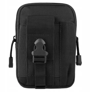 Geanta tactica neagra 18 x 12.5 x 5 cm, borseta militara Molle pentru curea, Cordura si nailon, 2 compartimente, 4 buzunare, impermeabila, capacitate 1 L - Img 3