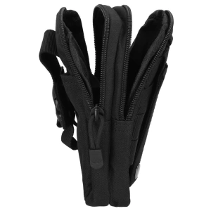 Geanta tactica neagra 18 x 12 x 6 cm, cu centura tactica reglabila, sistem Molle, poliester Oxford, catarama metalica cu eliberare rapida, EDC, unisex