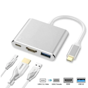 Hub adaptor USB Type-C cu HDMI, USB 3.0 si port Power Delivery, 19 cm - extindere video UHD, transfer rapid de date si incarcare simultana - Img 3