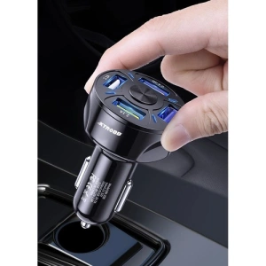 Incarcator auto 12-32V, incarcare rapida, 4x USB + cablu incarcare rapida 3in1 115 cm - Negru - Img 3