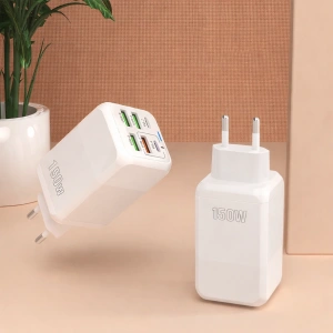 Incarcator retea 150W USB-C si USB-A 6 porturi fast charge cu display LED universal telefon laptop alb compact - Img 3