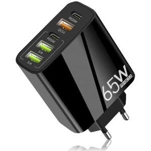 Incarcator retea 65W USB-C si USB-A 5 porturi fast charge PD QC universal telefon smartwatch negru compact