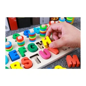 Joc alfabetic pentru copii, din lemn 3 in 1, logaritmic cu litere si cifre - Multicolor - Img 4