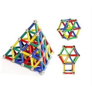 Joc de constructie magnetic multicolor, 50 piese 3D, set educativ cu forme geometrice si magneti, pentru dezvoltarea creativitatii si gandirii spatiale, 3 ani+ - Img 4