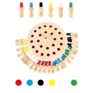 Joc de memorie Montessori din lemn, multicolor, tabla rotunda 17 cm, 24 pioni si zar colorat, joc educativ pentru dezvoltarea atentiei si memoriei, 4 ani+ - Img 9