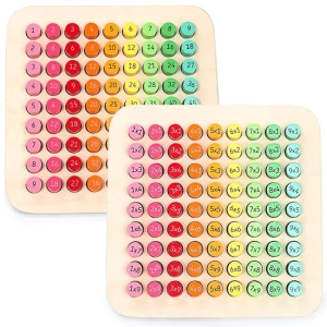 Joc educativ cu tabla inmultirii din lemn, 81 piese colorate, joc interactiv pentru invatarea matematica, dezvoltarea gandirii si coordonarii - Img 3