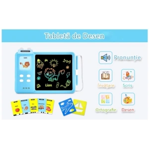 Joc educativ cu tableta de 8.5 inch pentru copii 3-7 ani, invatare engleza, asociere 224 cuvinte cu imagini - Albastru - Img 11